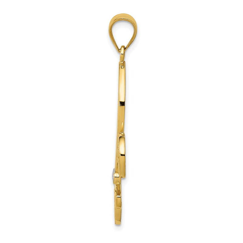 14k Yellow & Rhodium Gold and Rhodium Filigree Fleur de Lis Pendant