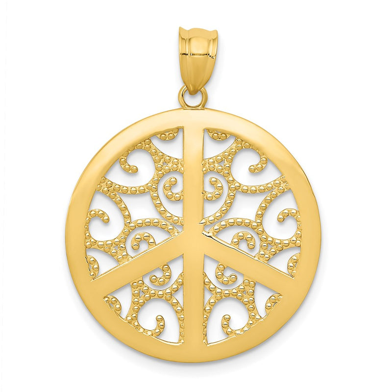 14k Yellow Gold Filigree Peace Sign Pendant