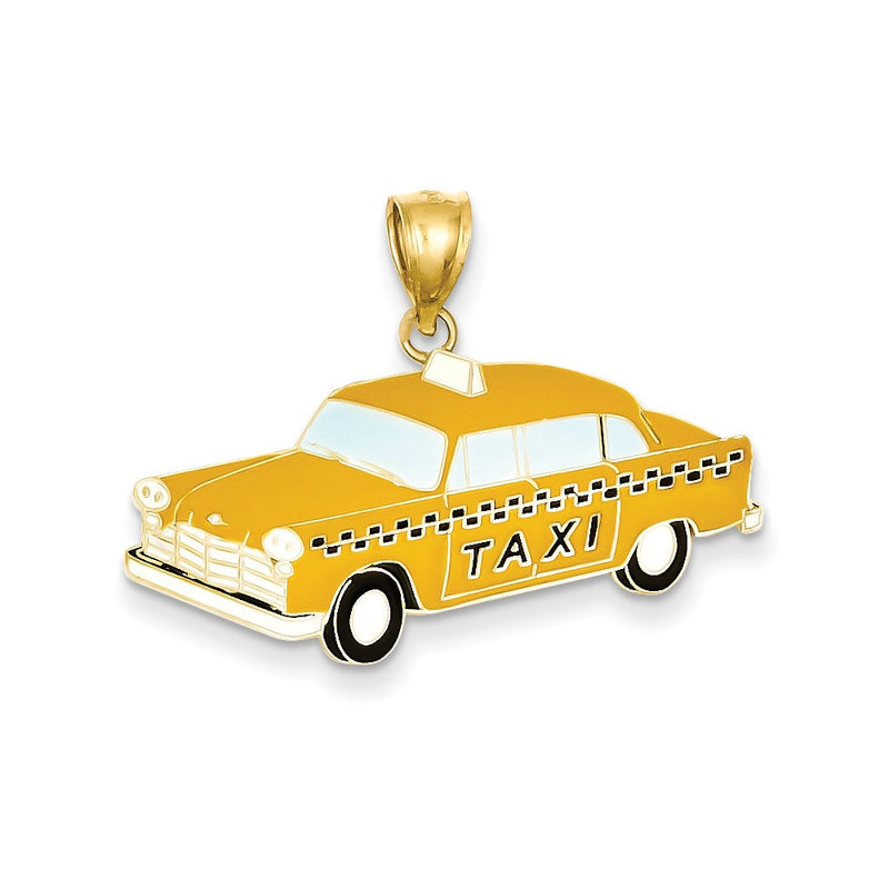 14k Yellow Gold 2-D Yellow Enameled Taxi Pendant