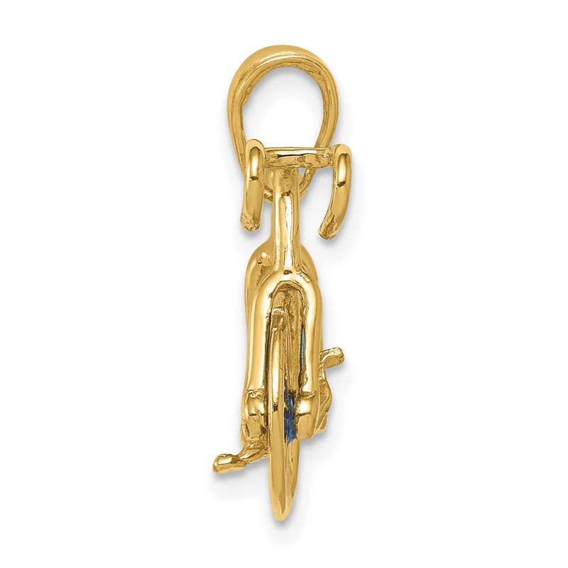 14k Yellow Gold 3-D Blue Enameled Moveable Bicycle Pendant