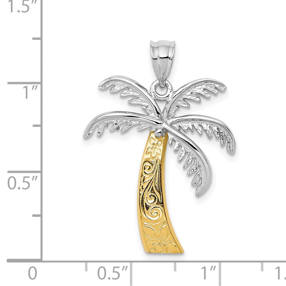 14k Two-tone Gold Palm Tree Pendant