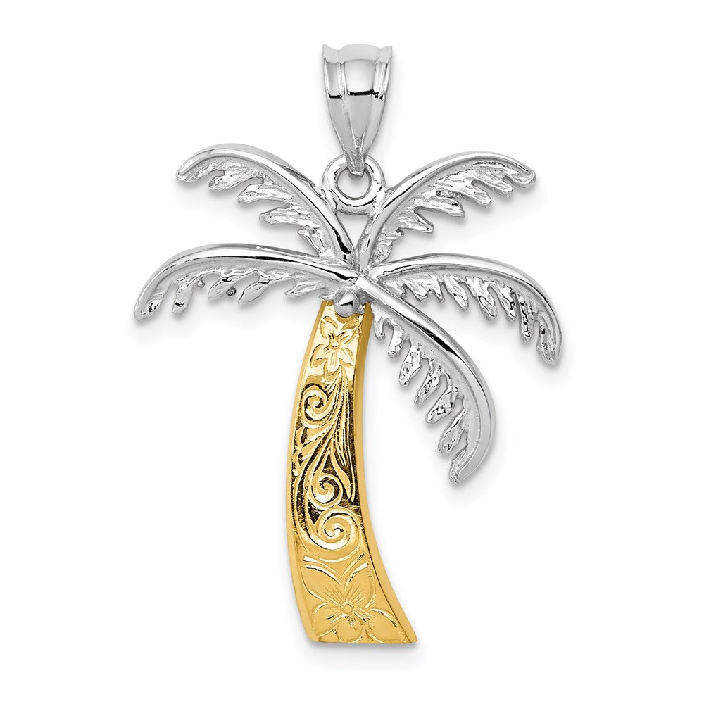 14k Two-tone Gold Palm Tree Pendant