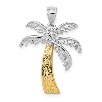 14k Two-tone Gold Palm Tree Pendant