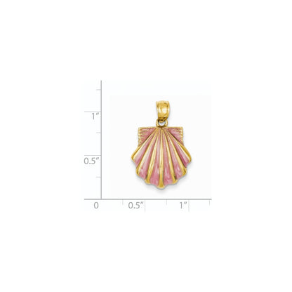 14k Yellow Gold 2-D Pink Enameled Scallop Shell Pendant