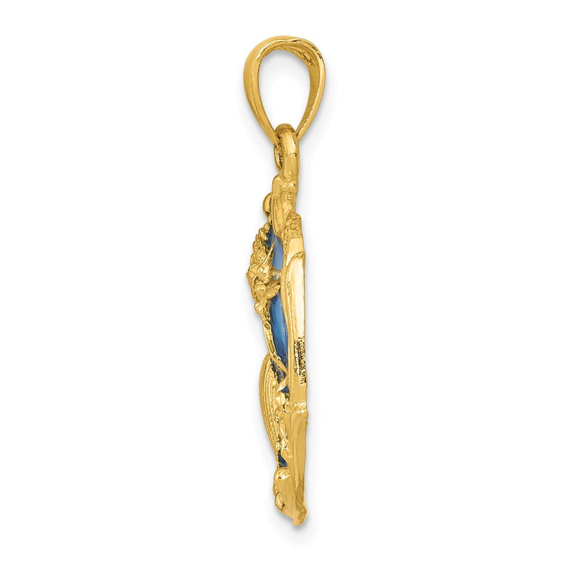 14k Yellow Gold Blue Enameled Shell Cluster Pendant
