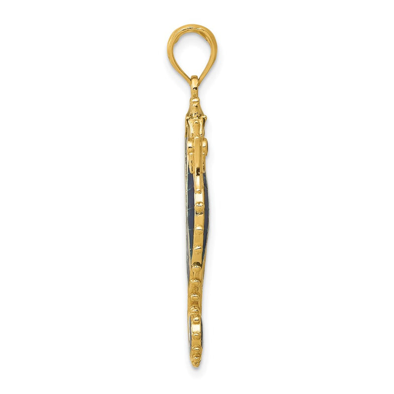 14k Yellow Gold 3-D Blue Enameled Seahorse Pendant