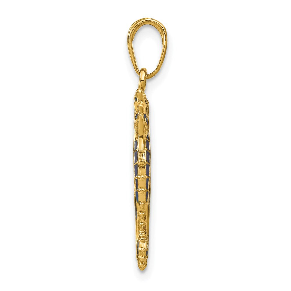 14k Yellow Gold 3-D Blue Enameled Seahorse Pendant