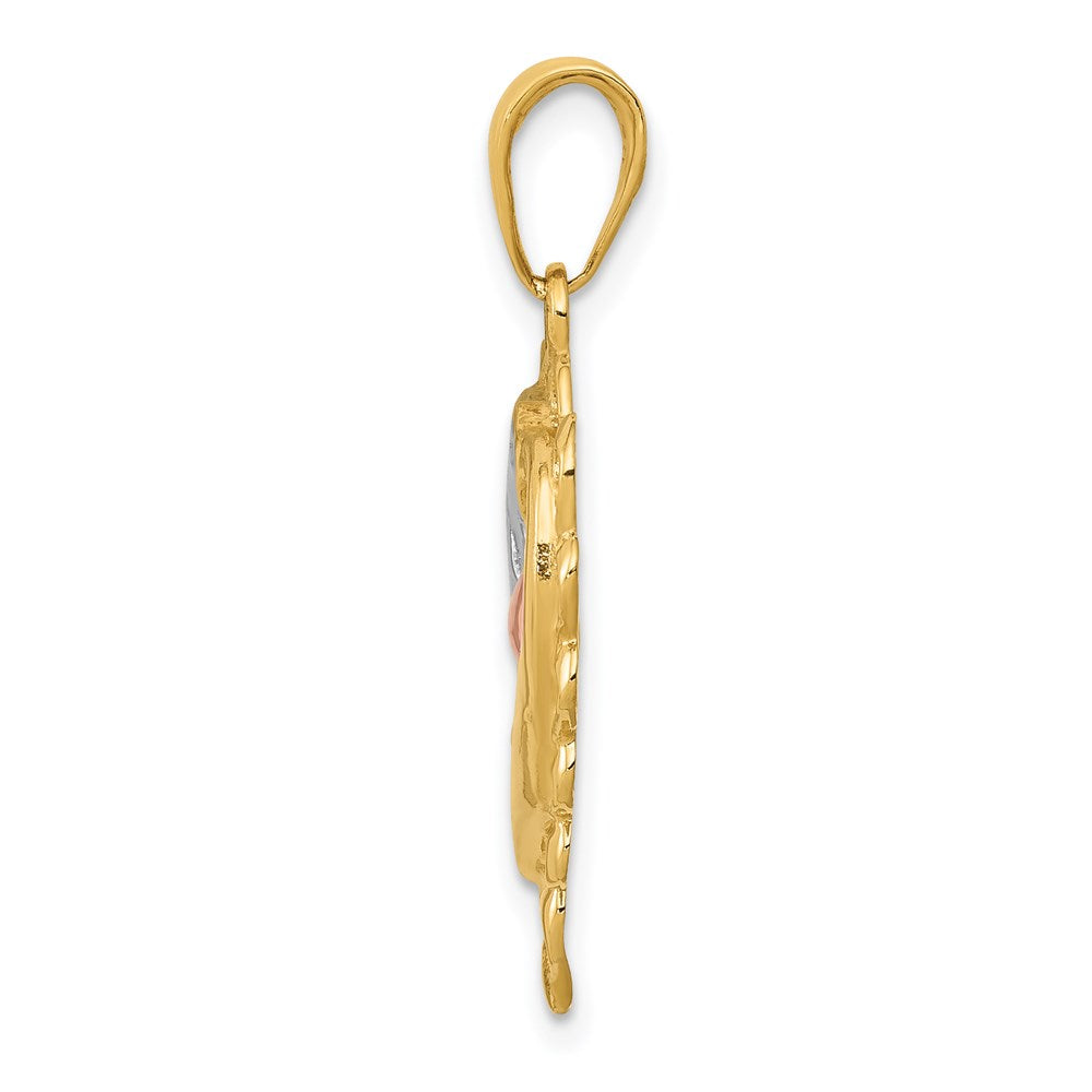 14k Two-tone Gold Two-tone Gold w/White Rhodium Dolphins In Heart Pendant