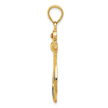 14k Yellow Gold 2-D Red White and Blue Enameled Anchor Pendant