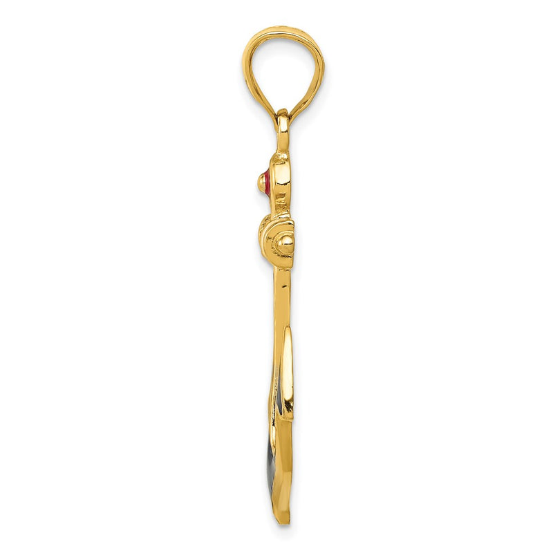 14k Yellow Gold 2-D Red White and Blue Enameled Anchor Pendant