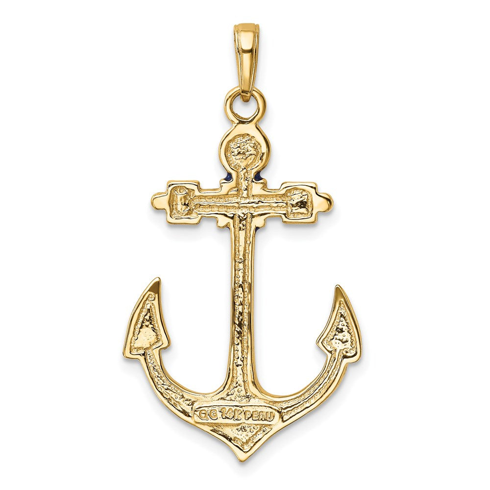 14k Yellow Gold 2-D Red White and Blue Enameled Anchor Pendant