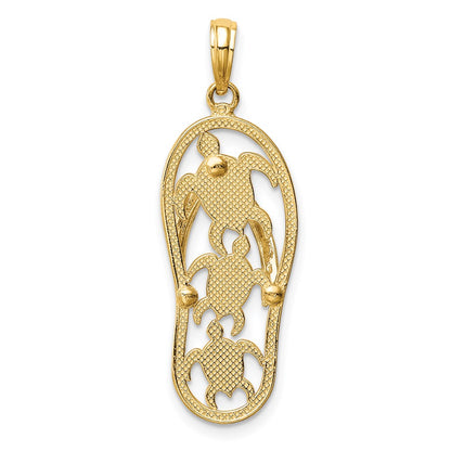 14k Two-tone Gold Triple Sea Turtle Flip-Flop Pendant