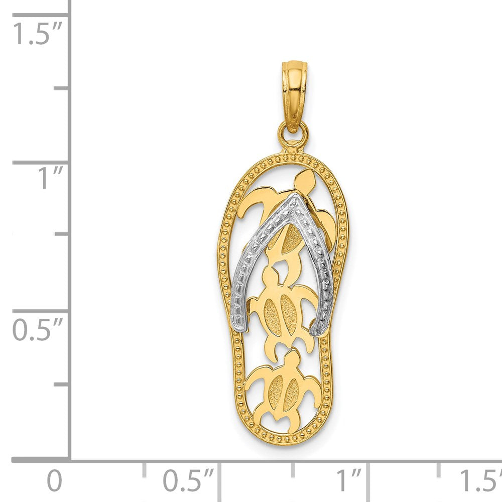 14k Two-tone Gold Triple Sea Turtle Flip-Flop Pendant