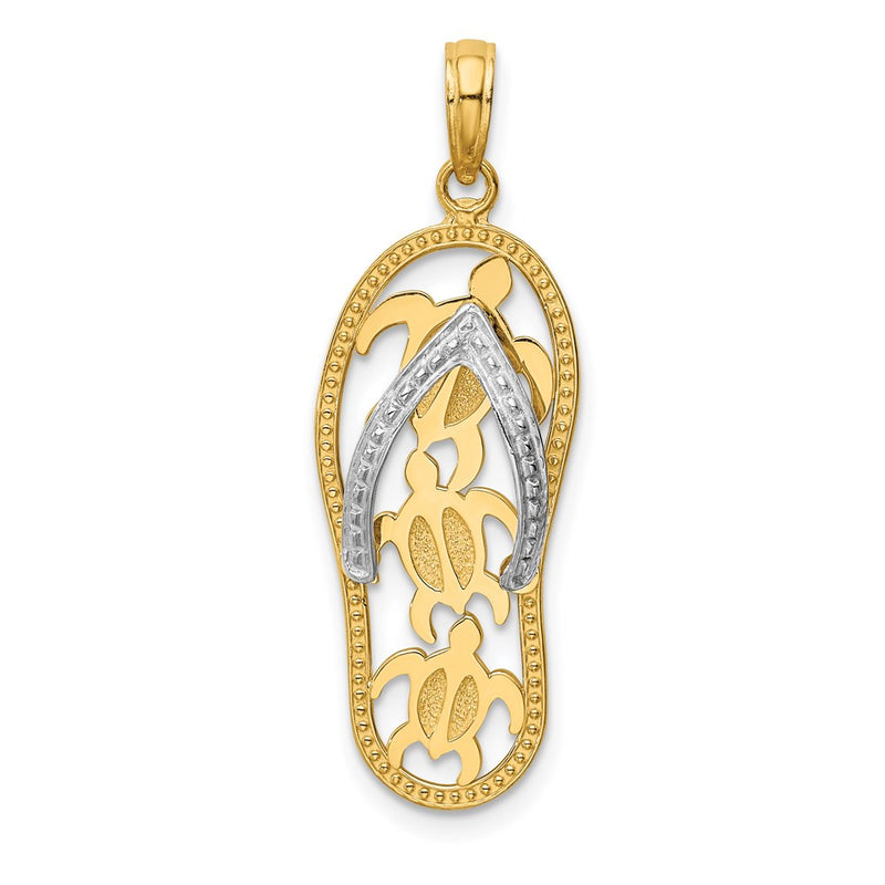 14k Two-tone Gold Triple Sea Turtle Flip-Flop Pendant