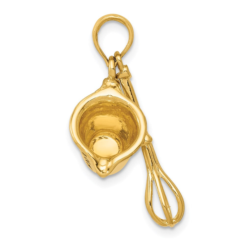 14k Yellow Gold 3-D Black Enameled Measuring Cup and Whisk Pendant