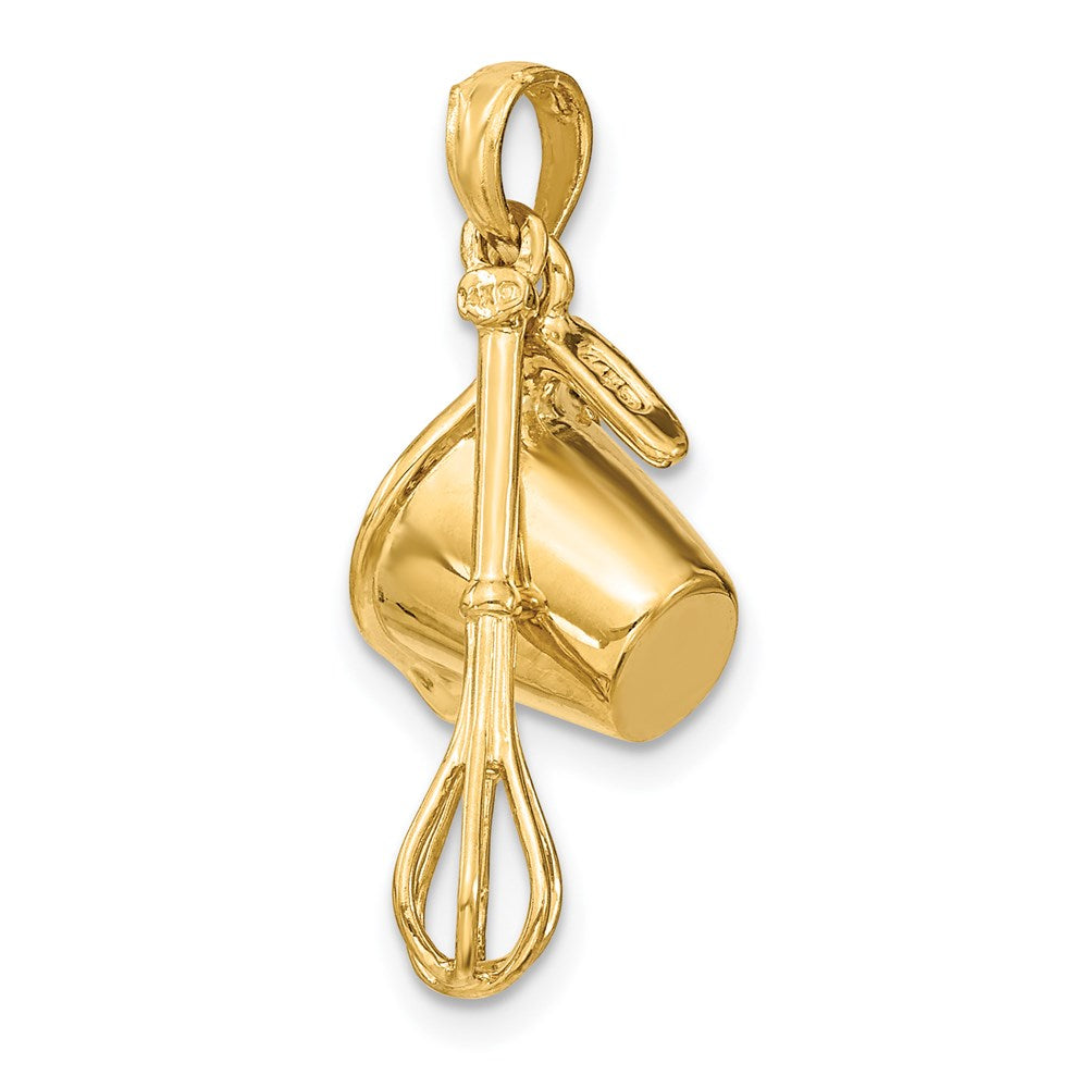 14k Yellow Gold 3-D Black Enameled Measuring Cup and Whisk Pendant