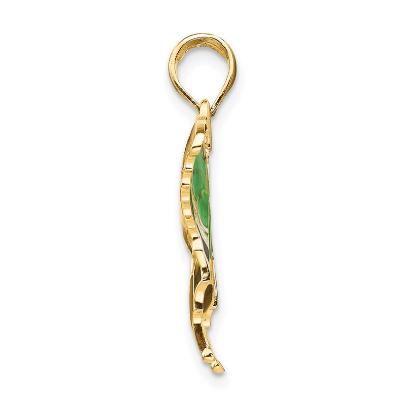 14k Yellow Gold Green Enameled Butterly Pendant