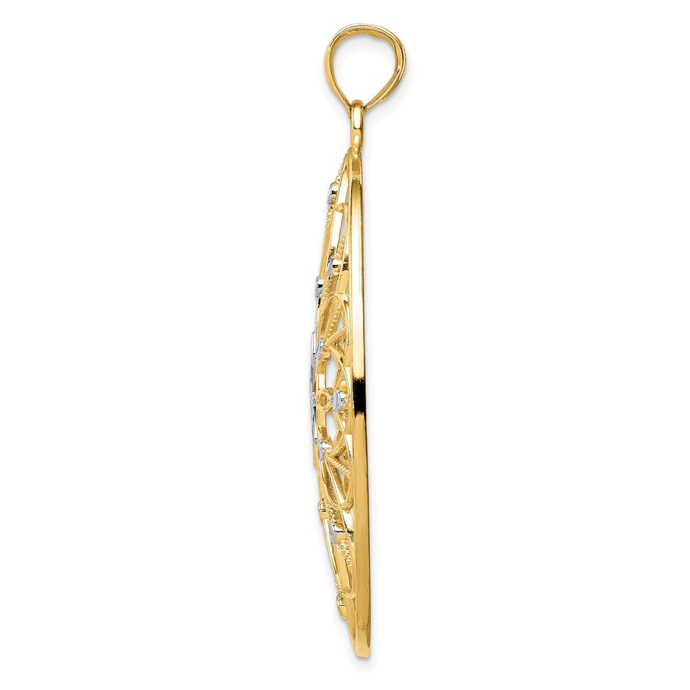 14k Yellow & Rhodium Goldw/ Rhodium Floral Medallion Pendant