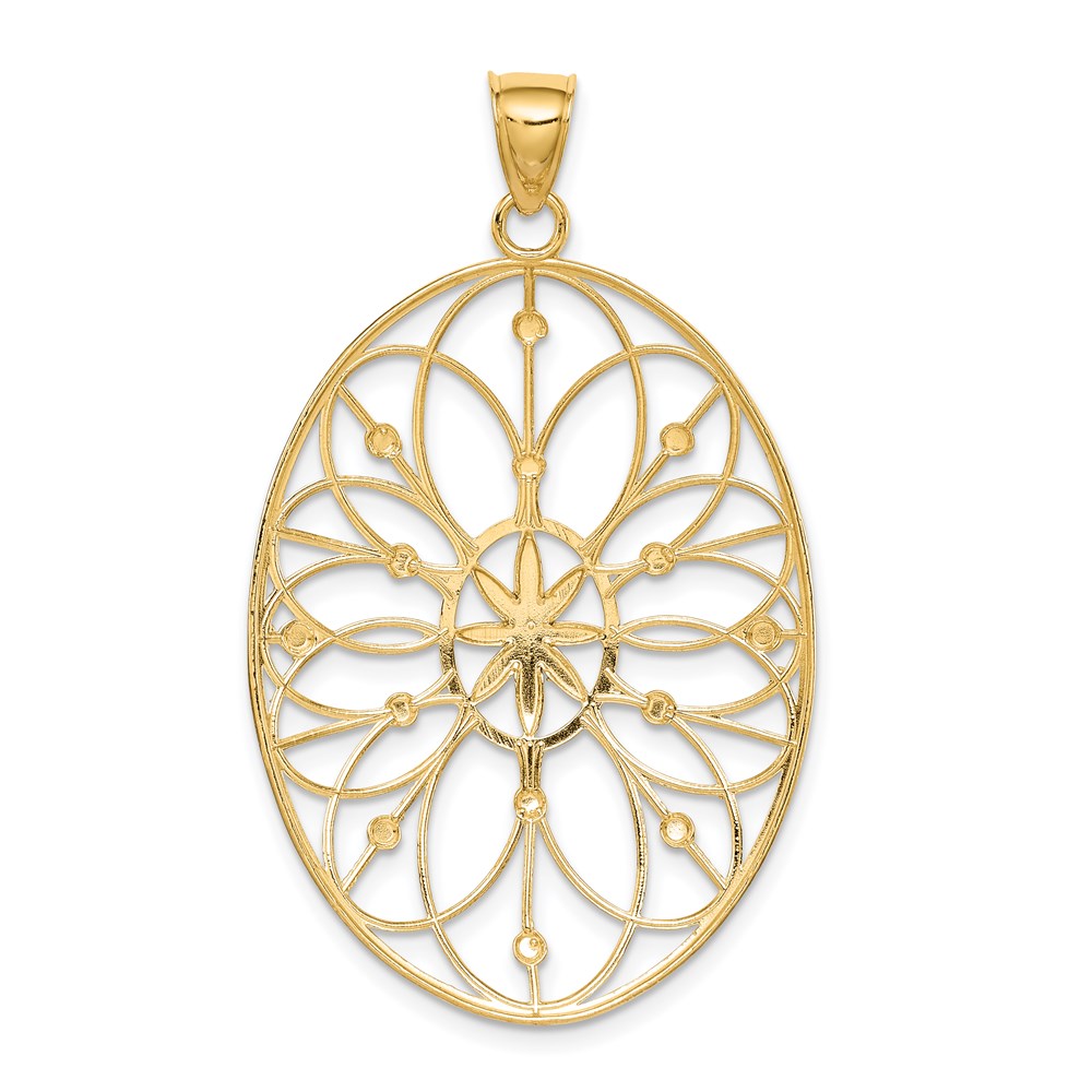 14k Yellow & Rhodium Goldw/ Rhodium Floral Medallion Pendant