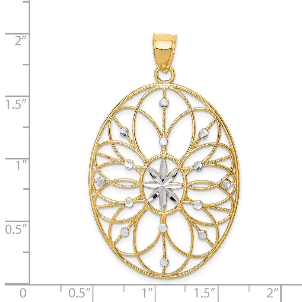 14k Yellow & Rhodium Goldw/ Rhodium Floral Medallion Pendant
