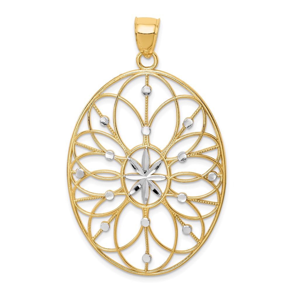 14k Yellow & Rhodium Goldw/ Rhodium Floral Medallion Pendant