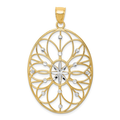 14k Yellow & Rhodium Goldw/ Rhodium Floral Medallion Pendant
