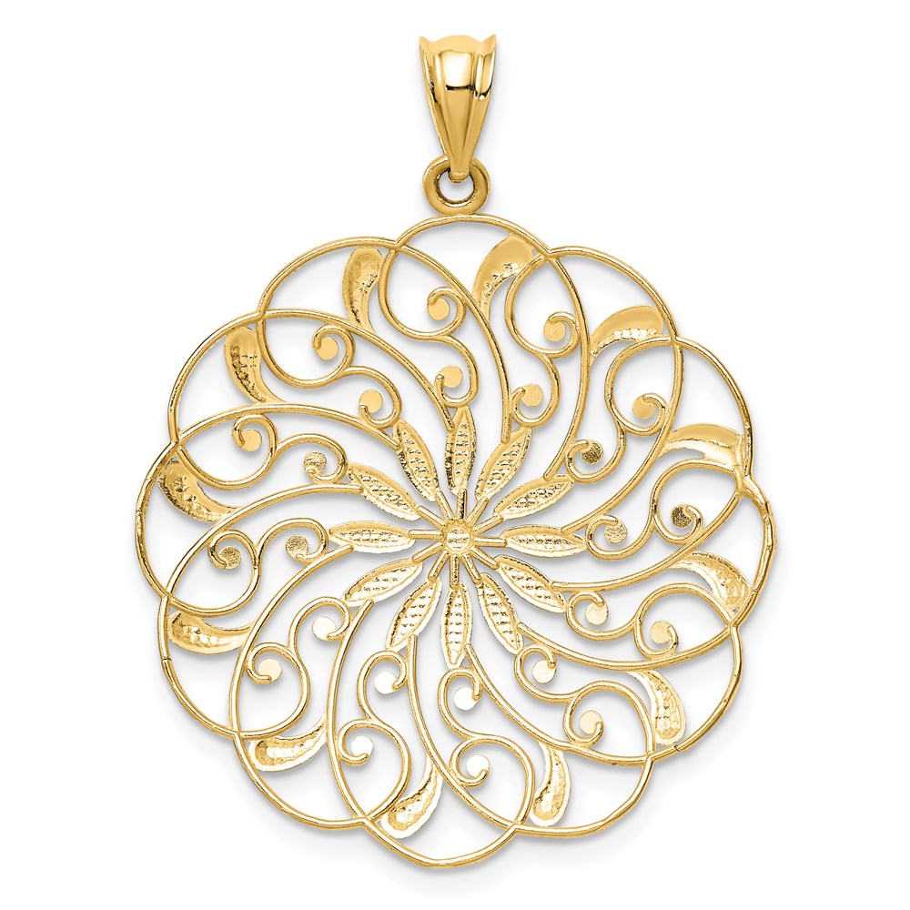 14k Yellow & Rhodium Gold and Rhodium Diamond-cut Fancy Swirl Pendant