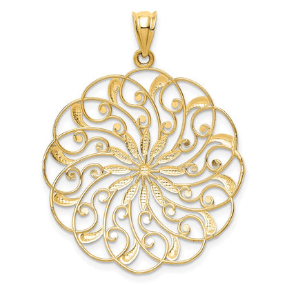 14k Yellow & Rhodium Gold and Rhodium Diamond-cut Fancy Swirl Pendant