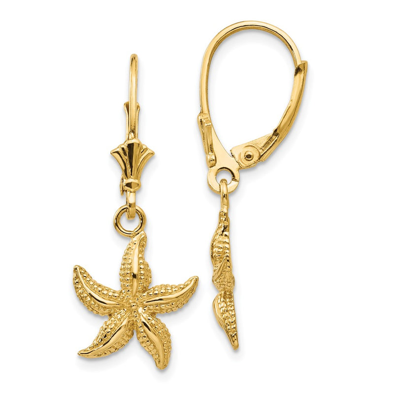 14k Yellow Gold Starfish Leverback Earrings