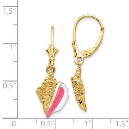 14k Yellow Gold Enameled Conch Shell Leverback Earrings