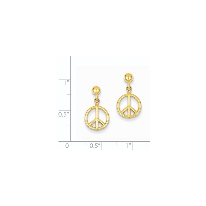 14k Yellow Gold Polished Peace Symbol Dangle Post Earrings