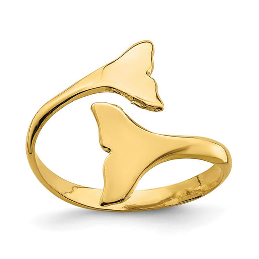 14K Yellow Gold Double Whale Tails Ring