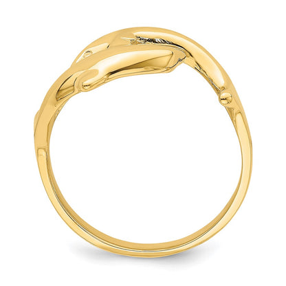 14K Yellow Gold Double Dolphin Ring