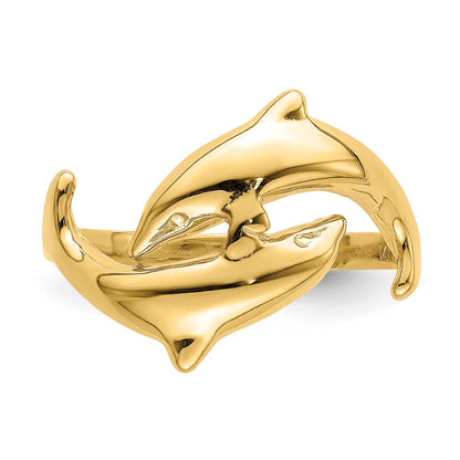 14K Yellow Gold Double Dolphin Ring