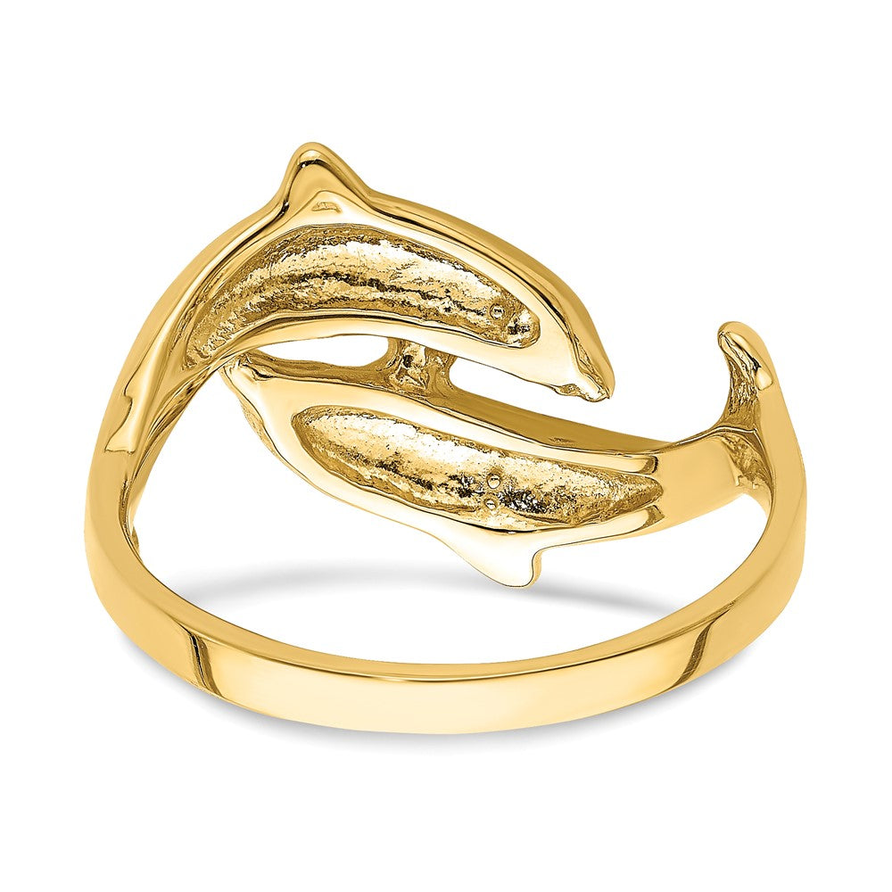 14K Yellow Gold Double Dolphin Ring