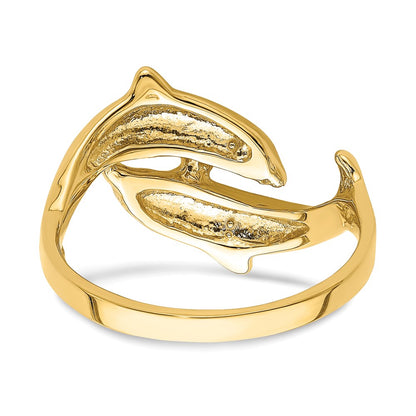 14K Yellow Gold Double Dolphin Ring
