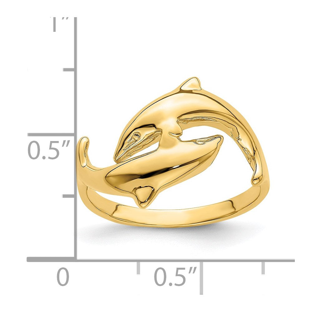14K Yellow Gold Double Dolphin Ring