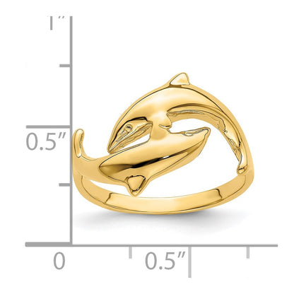 14K Yellow Gold Double Dolphin Ring