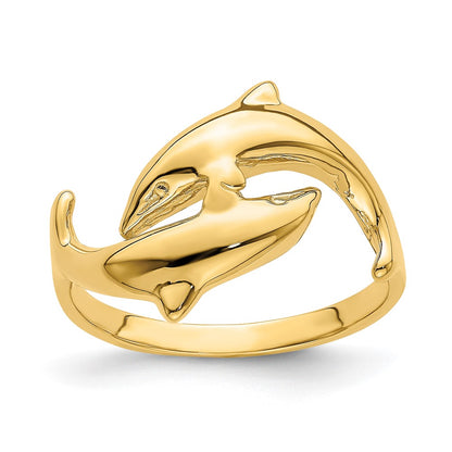 14K Yellow Gold Double Dolphin Ring