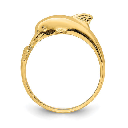 14K Yellow Gold Dolphin Ring with Nose at Center of Tail Ring