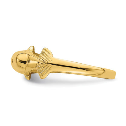 14K Yellow Gold Dolphin Ring with Nose at Center of Tail Ring