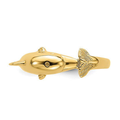 14K Yellow Gold Dolphin Ring with Nose at Center of Tail Ring