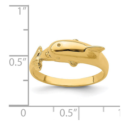 14K Yellow Gold Dolphin Ring with Nose at Center of Tail Ring