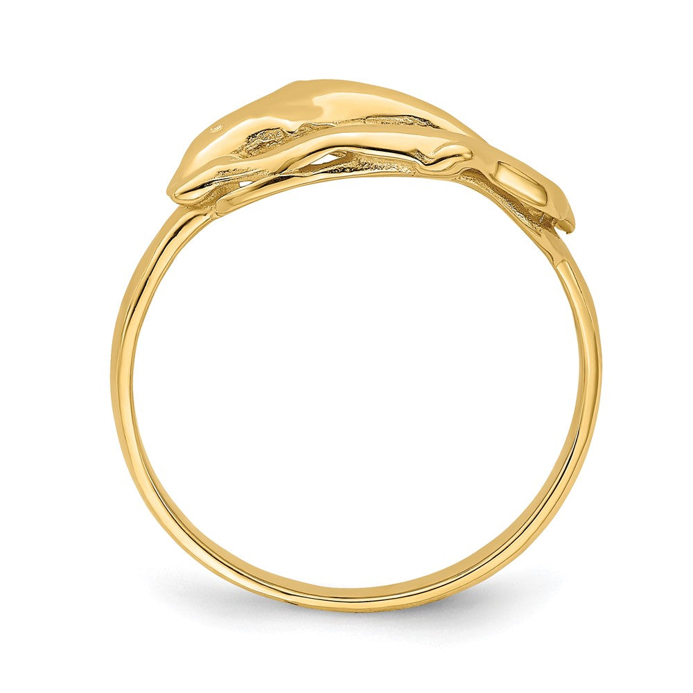 14K Yellow Gold Double Dolphin Circle Ring