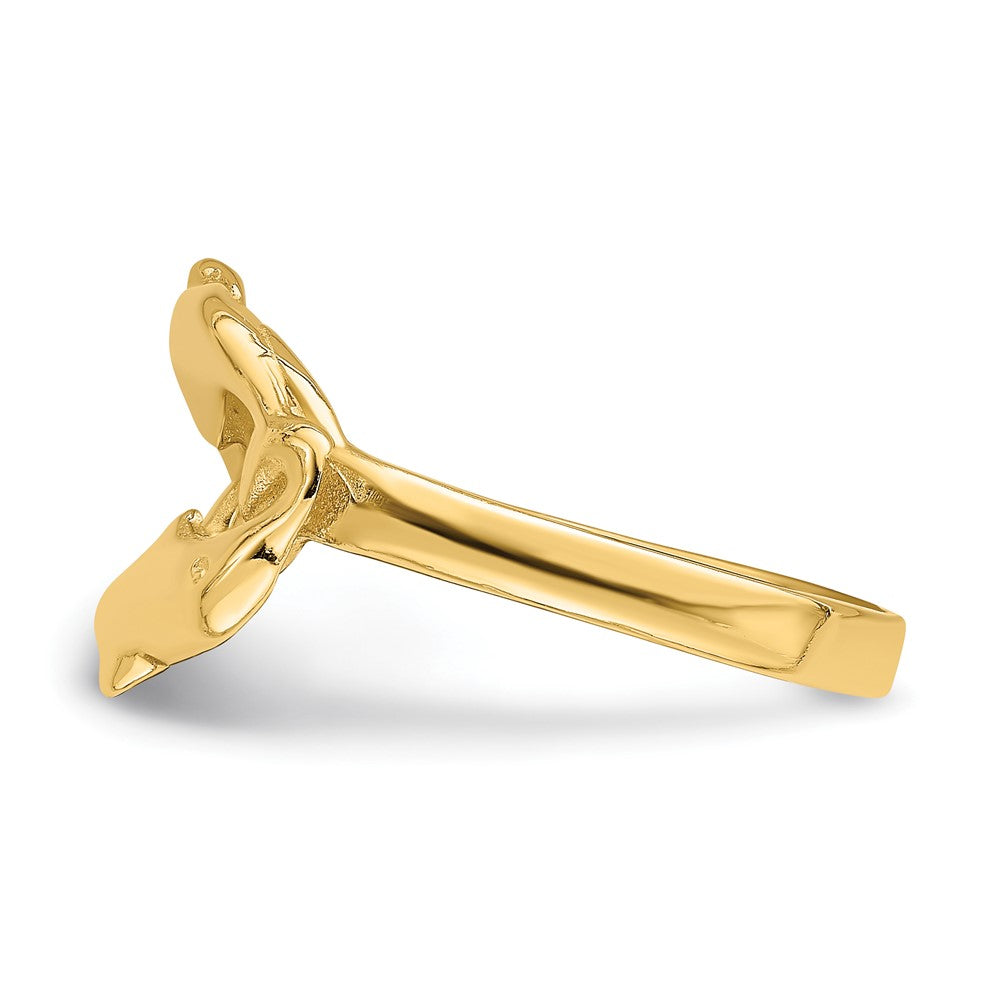 14K Yellow Gold Double Dolphin Circle Ring