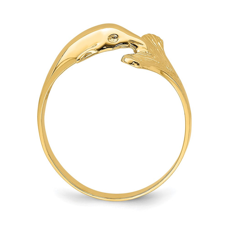 14K Yellow Gold Fan-tailed Dolphin Ring