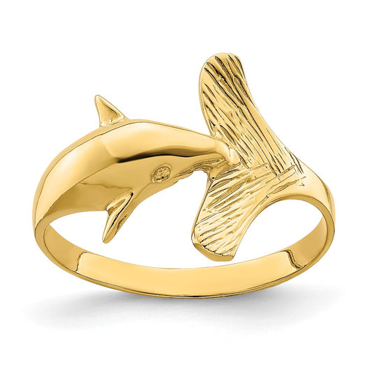 14K Yellow Gold Fan-tailed Dolphin Ring