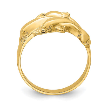 14K Yellow Gold Triple Dolphin Ring
