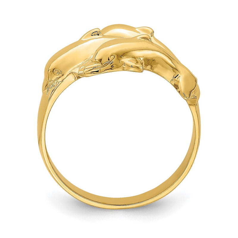 14K Yellow Gold Triple Dolphin Ring
