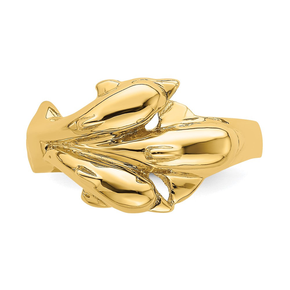 14K Yellow Gold Triple Dolphin Ring
